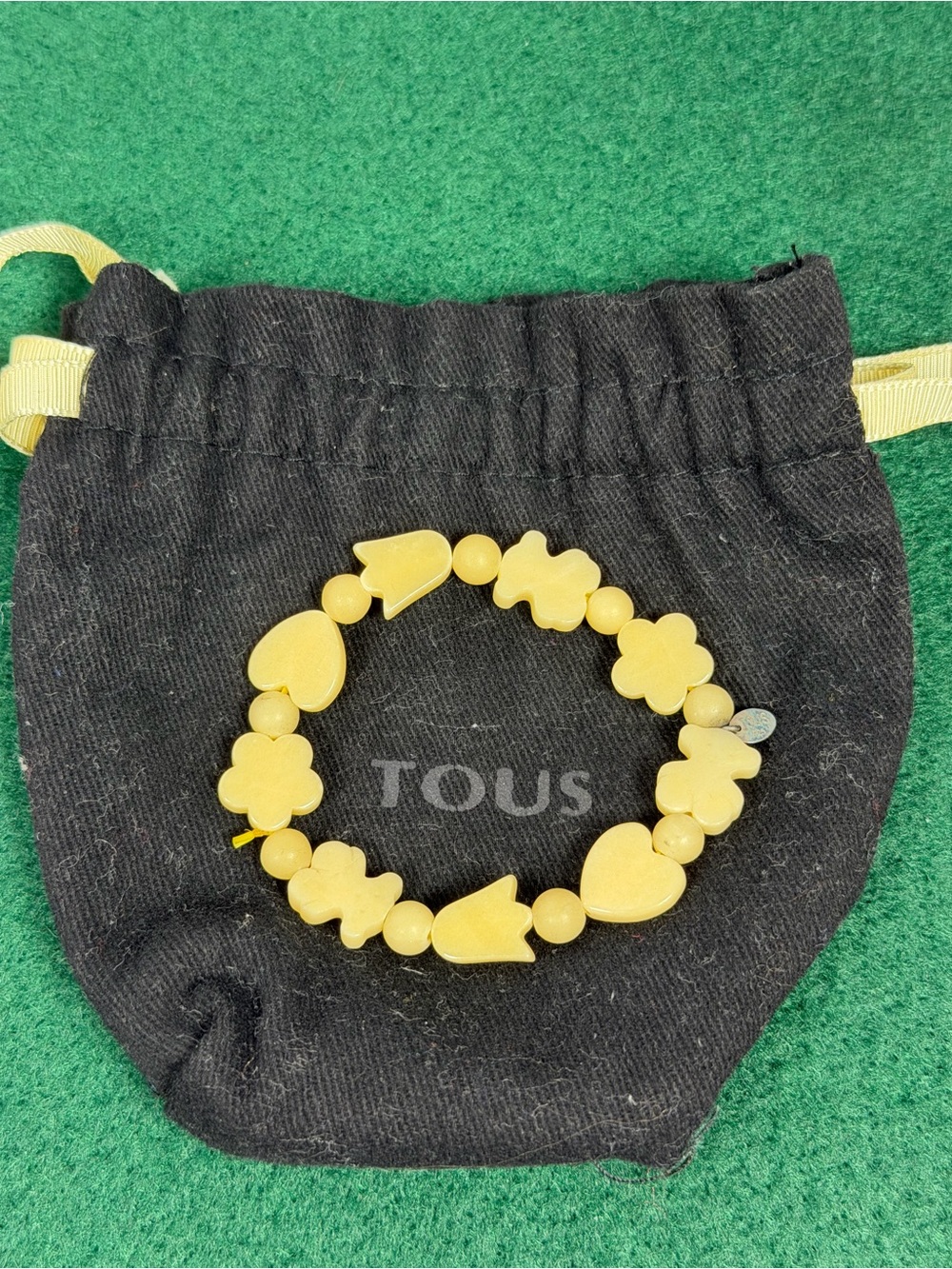 TOUS 925 Silver Stretch Bracelet Cream Bear Heart Flower Beads w/ Pouch - Picture 5 of 7